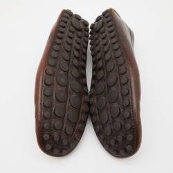 Pre Owned Louis Vuitton Brown Leather Logo Bow Slip On Loafers Size 42.5 