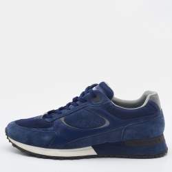 Louis Vuitton Blue Suede,Mesh and Leather Lace Up Sneakers Size 42