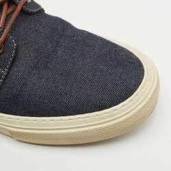 Pre Owned Louis Vuitton Navy Blue/Brown Denim and Leather High Top Sneakers Size 41.5
