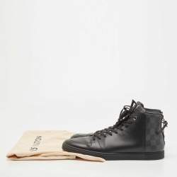Louis Vuitton Black Leather and Damier Graphite Canvas Line Up Sneakers Size 42.5 