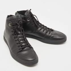 Louis Vuitton Black Leather and Damier Graphite Canvas Line Up Sneakers Size 42.5 