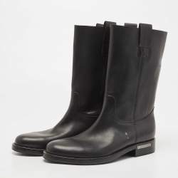 Louis Vuitton Black Leather Mid Calf Boots Size 42 at 1stDibs