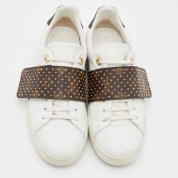 Louis Vuitton White/Brown Monogram Canvas and Leather Studded Frontrow Sneakers Size 38