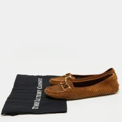 Louis Vuitton Brown Perforated Suede Oxford Loafers Size 37.5