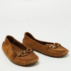 Louis Vuitton Brown Perforated Suede Oxford Loafers Size 37.5