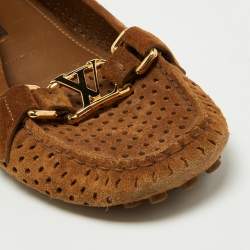 Louis Vuitton Brown Perforated Suede Oxford Loafers Size 37.5