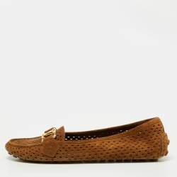 Louis Vuitton Brown Perforated Suede Oxford Loafers Size 37.5