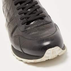 Louis Vuitton Black Croc Embossed Leather Run Away Sneakers Size 42.5