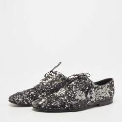 مملوكة مسبقًا Louis Vuitton Black/Silver Sequins Lace Up Oxfords Size 42