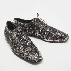 مملوكة مسبقًا Louis Vuitton Black/Silver Sequins Lace Up Oxfords Size 42