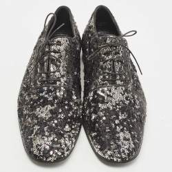 مملوكة مسبقًا Louis Vuitton Black/Silver Sequins Lace Up Oxfords Size 42