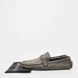 Pre Owned Louis Vuitton Grey Ostrich Leather Hockenheim Loafers Size 42