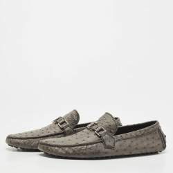 Pre Owned Louis Vuitton Grey Ostrich Leather Hockenheim Loafers Size 42