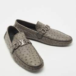 Pre Owned Louis Vuitton Grey Ostrich Leather Hockenheim Loafers Size 42