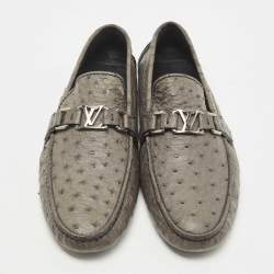 Pre Owned Louis Vuitton Grey Ostrich Leather Hockenheim Loafers Size 42