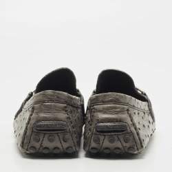 Pre Owned Louis Vuitton Grey Ostrich Leather Hockenheim Loafers Size 42