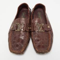 Louis Vuitton Brown Crocodile Leather Monte Carlo Loafers Size 42.5