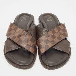 مملوكة مسبقًا Louis Vuitton Damier Ebene Canvas Criss-Cross Flat Slides Size 43.5