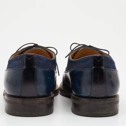 Pre Owned Louis Vuitton Blue Leather and Denim Lace Up Derby Size 43