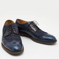 Pre Owned Louis Vuitton Blue Leather and Denim Lace Up Derby Size 43