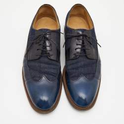 Pre Owned Louis Vuitton Blue Leather and Denim Lace Up Derby Size 43