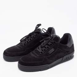 Pre Owned Louis Vuitton Black Leather and Suede Lace Up Sneakers Size 42