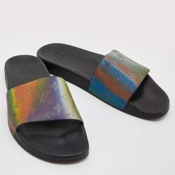  Louis Vuitton Multicolor Iridescent Monogram Rubber Waterfront Slides Size 43