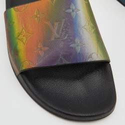  Louis Vuitton Multicolor Iridescent Monogram Rubber Waterfront Slides Size 43