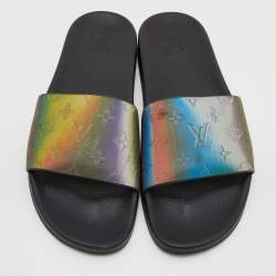  Louis Vuitton Multicolor Iridescent Monogram Rubber Waterfront Slides Size 43