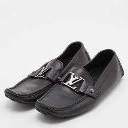 Louis Vuitton Black Leather Monte Carlo Slip On Loafers Size 41.5