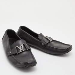 Louis Vuitton Black Leather Monte Carlo Slip On Loafers Size 41.5