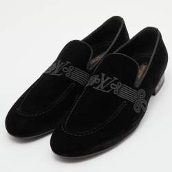 Pre Owned Louis Vuitton Black Velvet Slip On Loafers Size 43