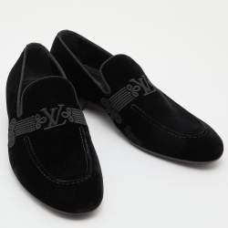 Pre Owned Louis Vuitton Black Velvet Slip On Loafers Size 43