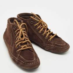 مملوكة مسبقًا Louis Vuitton Brown Suede High Top Sneakers Size 42