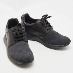 Pre Owned Louis Vuitton Black Damier Nylon and Leather Fastlane Low Top Sneakers Size 43