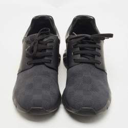 Pre Owned Louis Vuitton Black Damier Nylon and Leather Fastlane Low Top Sneakers Size 43