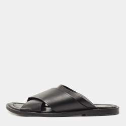 Louis Vuitton Black Ostrich Leather Foch Sandals For Sale at 1stDibs