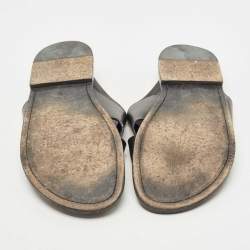 Louis Vuitton Black Leather Foch Cross Strap Flat Slides Size 43