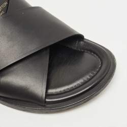 Louis Vuitton Black Leather Foch Cross Strap Flat Slides Size 43