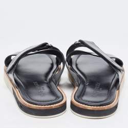 Pre Owned Louis Vuitton Black Leather Cross Strap Sandals Size 43