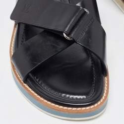 Pre Owned Louis Vuitton Black Leather Cross Strap Sandals Size 43