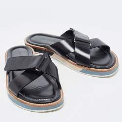 Pre Owned Louis Vuitton Black Leather Cross Strap Sandals Size 43