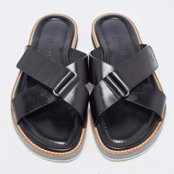 Pre Owned Louis Vuitton Black Leather Cross Strap Sandals Size 43