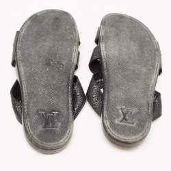 Louis Vuitton Black Leather Crisscross Strap Flat Slides Size 43