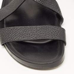 Louis Vuitton Black Leather Crisscross Strap Flat Slides Size 43