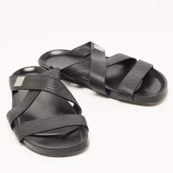 Louis Vuitton Black Leather Crisscross Strap Flat Slides Size 43