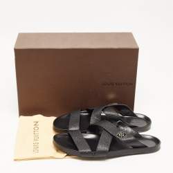 Louis Vuitton Black Leather Crisscross Strap Flat Slides Size 43