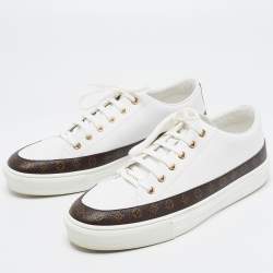 Louis Vuitton White/Brown Monogram Canvas And Leather Lace Up Sneakers Size  41 Louis Vuitton