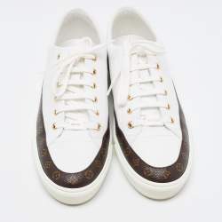 Louis Vuitton White/Brown Monogram Canvas And Leather Lace Up Sneakers Size 41