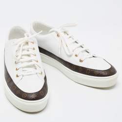 Louis Vuitton White/Brown Monogram Canvas And Leather Lace Up Sneakers Size 41